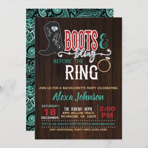 Boots  Bling Before the Ring Invitation _ Turq