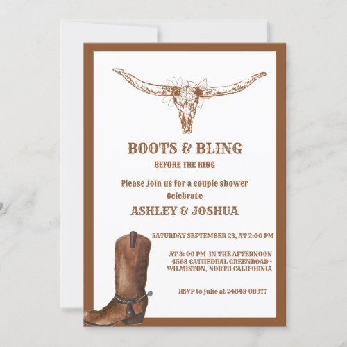 Boots  Bling Boho Western Cowboy Bridal shower  Invitation