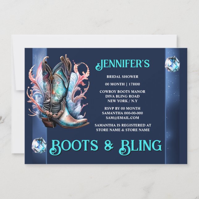 Boots bling | cowboy boot iridescent diamond shine invitation (Front)
