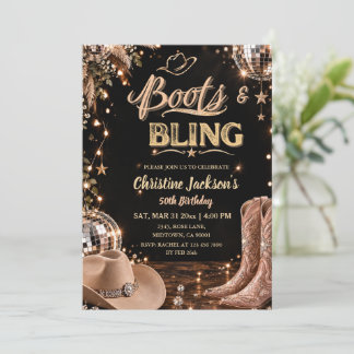 Boots & Bling Disco Western Cowgirl 50th Birthday Invitation