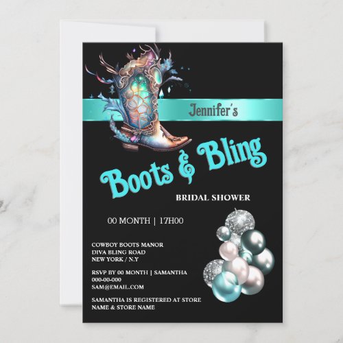 Boots Bling fantasy cowgirl boots glitter balloons Invitation
