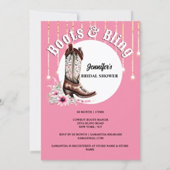 Boots Bling Pink Cowboy Boot Floral Western Invitation by mensgifts at Zazzle