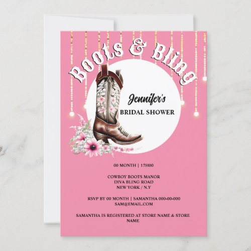 Boots Bling pink cowboy boot floral western Invitation