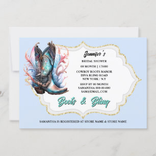 Boots bling shiny cowgirl boots fantasy feathers invitation