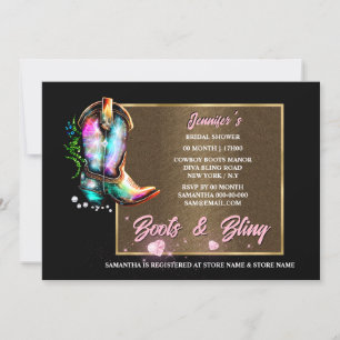 Boots bling   shiny cowgirl boots pink heart glam  invitation