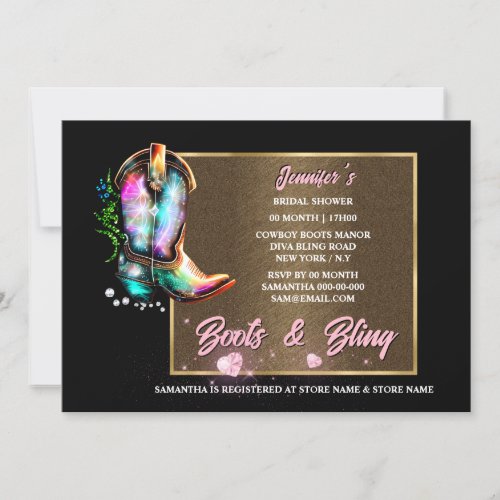 Boots bling  shiny cowgirl boots pink heart glam  invitation