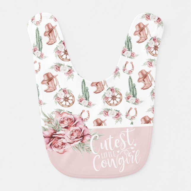 Boots & Blooms Western Chic Cutest Little Cowgirl  Baby Bib (Front)