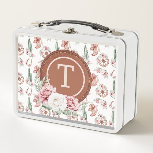 Boots  Blooms Western Chic Personalized Rustic Metal Lunch Box