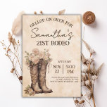 Boots & Blush Rustic Western Cowgirl 21st Birthday Invitation<br><div class="desc">Saddle up for a celebration with this rustic western 21st birthday invitation! Featuring watercolor cowgirl boots filled with blush pink florals on a warm tan background, this design perfectly captures that country-chic rodeo vibe. Elegant script fonts pair with bold western lettering for a look that’s feminine yet rugged — ideal...</div>