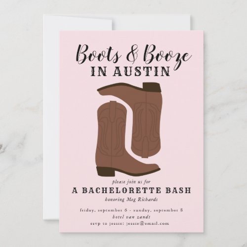 Boots  Booze Austin Texas Bachelorette Invitation