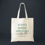 Boots Booze Besties Teal Country Girls Trip Tote Bag<br><div class="desc">Personalized Custom Teal Blue Nashville Girls Trip Tote Bag with editable text and wording for a date, location, and fun "Boots, Booze and Besties" quote makes a fun and useful keepsake for a destination birthday, bachelorette, destination wedding bridesmaids, or besties. Text can be customized for any event from a destination...</div>
