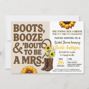 Boots Booze & Bout to be Mrs. Bridal Shower Photo  Invitation