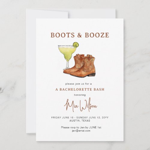 Boots  Booze Cowgirl Bachelorette Weekend  Invitation