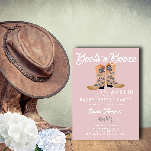 Boots Booze Cowgirl Boots Roses Bachelorette Invitation