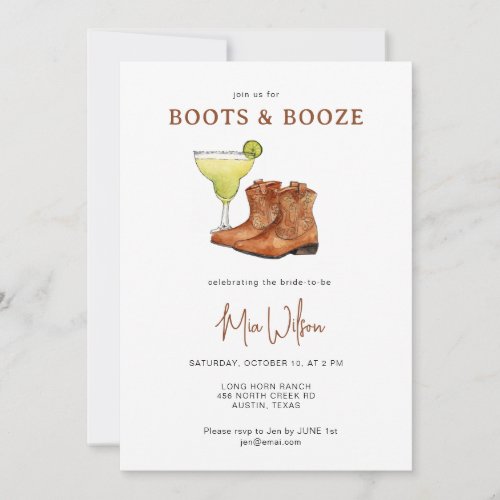 Boots  Booze Cowgirl Bridal Shower  Invitation