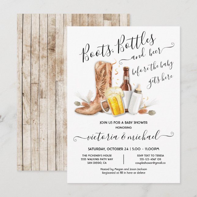 Boots Bottles and Beer Baby Shower Invitation (Front/Back)
