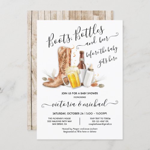 Boots Bottles and Beer Baby Shower Invitation
