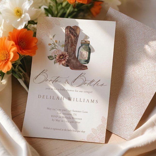 Boots & Bottles Chic Cowgirl Western Baby Shower Invitation (Boots & Bottles Chic Cowgirl Western Baby Shower Invitation)