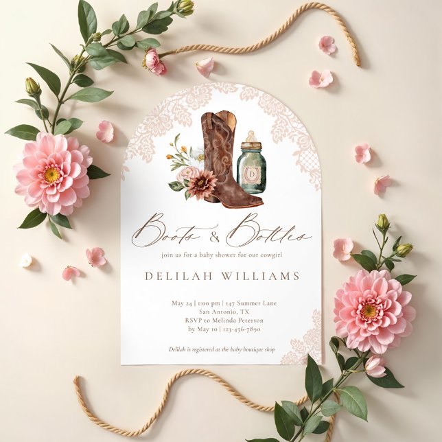 Boots & Bottles Cowgirl Western Baby Shower Arch Invitation (Boots & Bottles Cowgirl Western Baby Shower Arch Invitation)