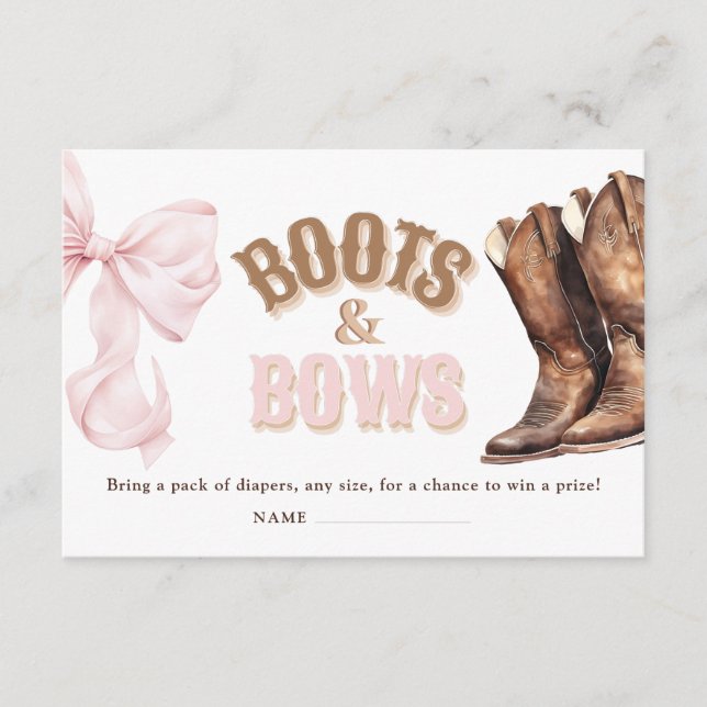 Boots & Bows Baby Shower Diaper Raffle Enclosure Card (Front)
