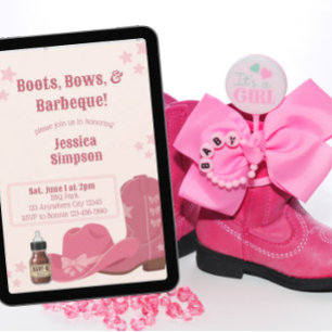 Boots Bows & BBQ Pink Baby Shower Invitation