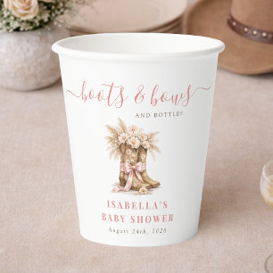 Boots Bows Bottles Western Pink Girl Baby Shower Paper Cups