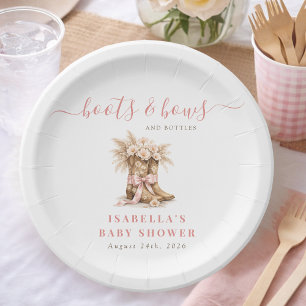 Boots Bows Bottles Wild West Girl Baby Shower Paper Plates