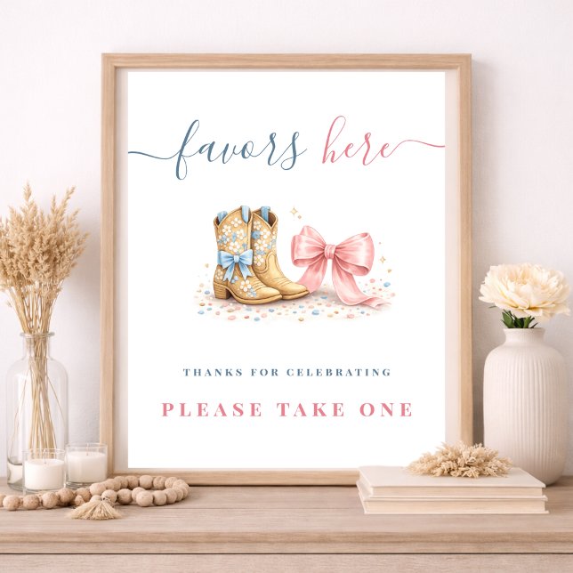 Boots & Bows Gender Reveal Favors Here Poster (Creator Uploaded)