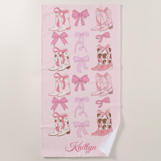 Boots & Bows Girly Western Personalized Towel (Front)