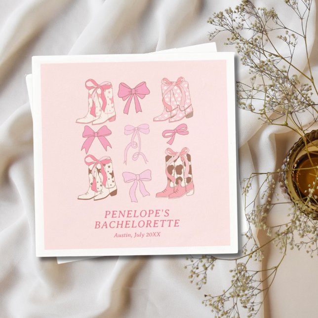 Boots & Bows Pink Cowgirl Bachelorette Party  Napkins (Boots & Bows Pink Cowgirl Bachelorette Party Napkins
)