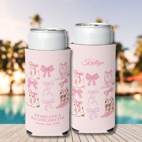 Boots  Bows Pink Cowgirl Coquette Bachelorette  Seltzer Can Cooler