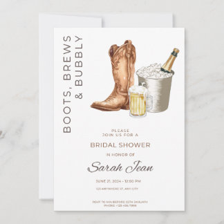 Boots, Brews and Bubbly Bridal Shower Invite