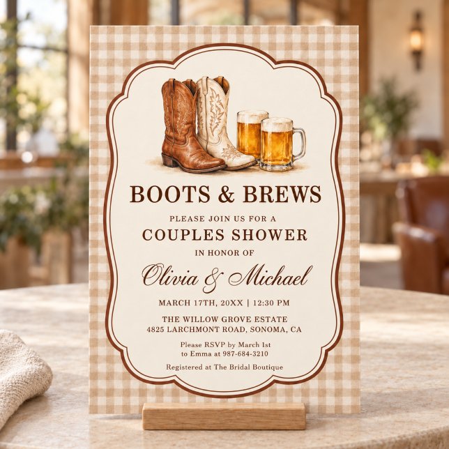 Boots & Brews Gingham Couples Shower Invitation (Creator Uploaded)