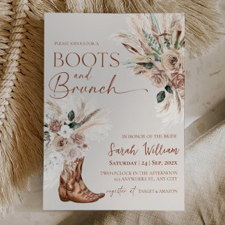 Boots Brunch Bridal Shower Invitation Rustic Boho
