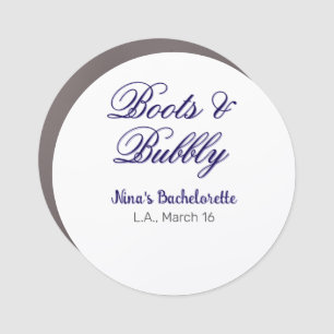 Boots & Bubble bachelorette party name purpleplace Car Magnet