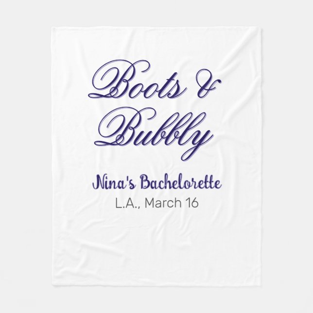Boots & Bubble bachelorette party name purpleplace Fleece Blanket (Front)