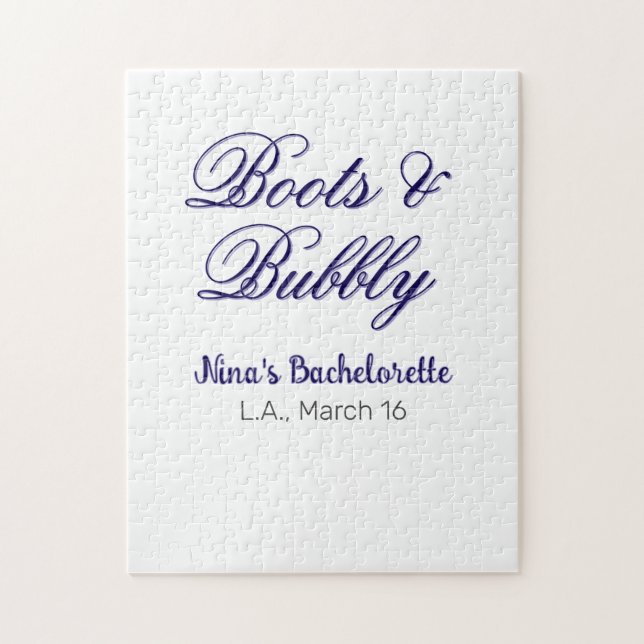 Boots & Bubble bachelorette party name purpleplace Jigsaw Puzzle (Vertical)