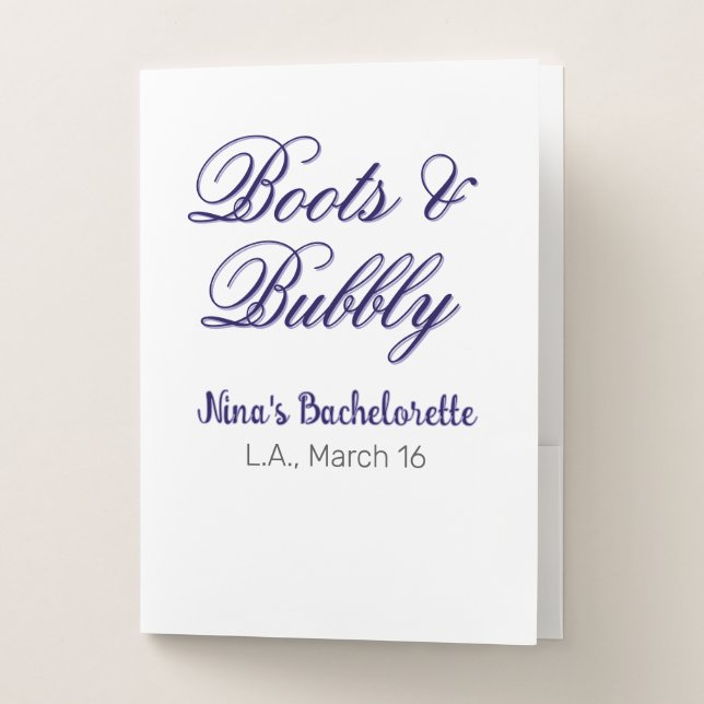 Boots & Bubble bachelorette party name purpleplace Pocket Folder (Front)