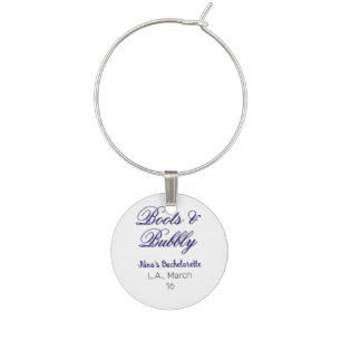 Boots & Bubble bachelorette party name purpleplace Wine Charm