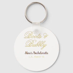 Boots & Bubble bachelorette party name yellow gold Keychain