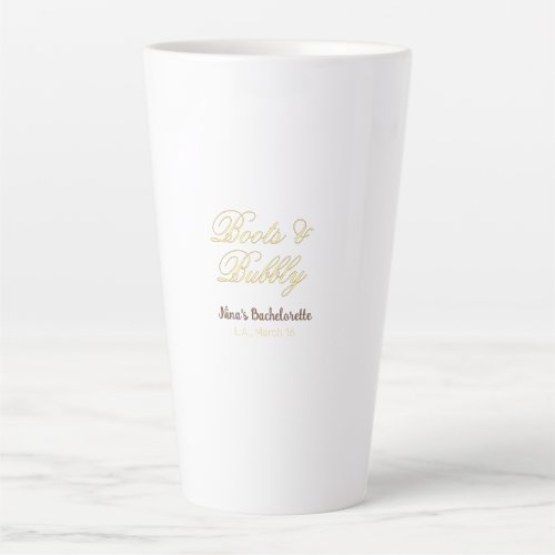 Boots & Bubble bachelorette party name yellow gold Latte Mug