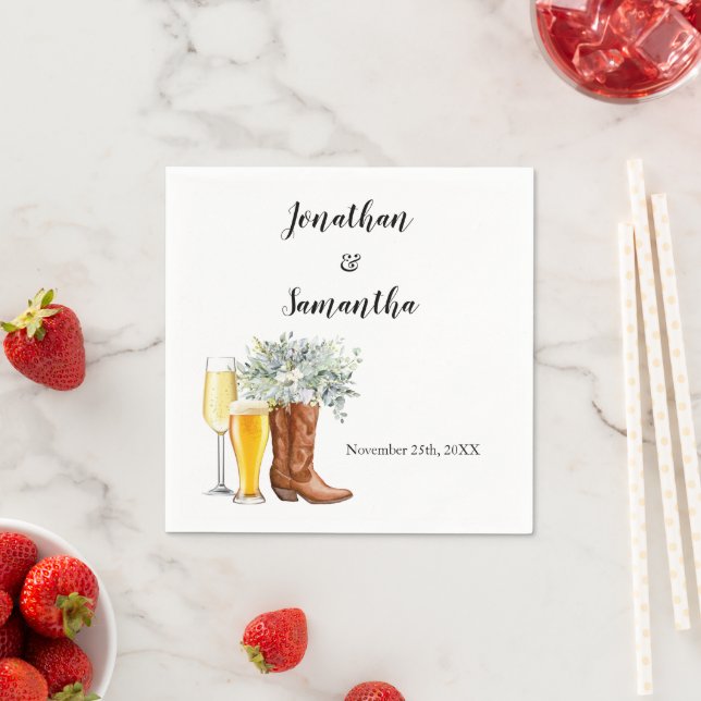 Boots Bubbles & Brews Wedding Eucalyptus Napkins (Insitu)
