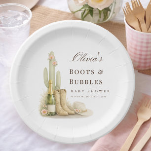 Boots & Bubbles Elegant Western Baby Shower Paper Plates