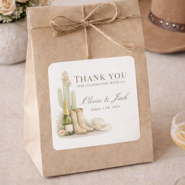 Boots & Bubbles Western Gender Neutral Thank You Square Sticker (Creator Uploaded)