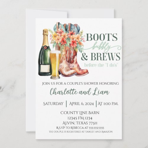 Boots Bubbly and Brews Before the I Dos Invitation