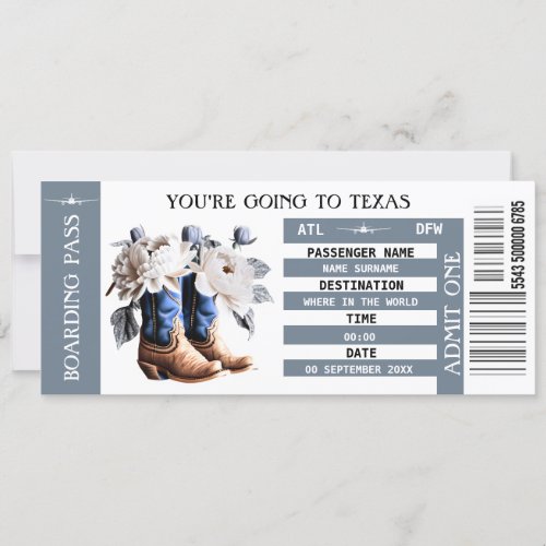 Boots bubbly bachelorette boarding pass Texas chic Invitation