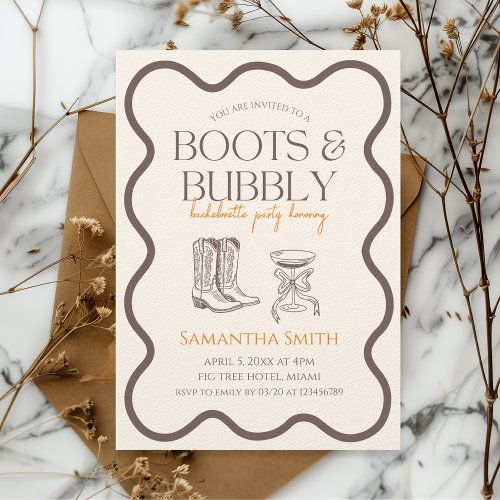 Boots  Bubbly Bachelorette Party Hand Drawn Invitation