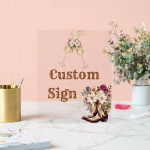 Boots & Bubbly Boho western Bridal Shower favors  Acrylic Sign