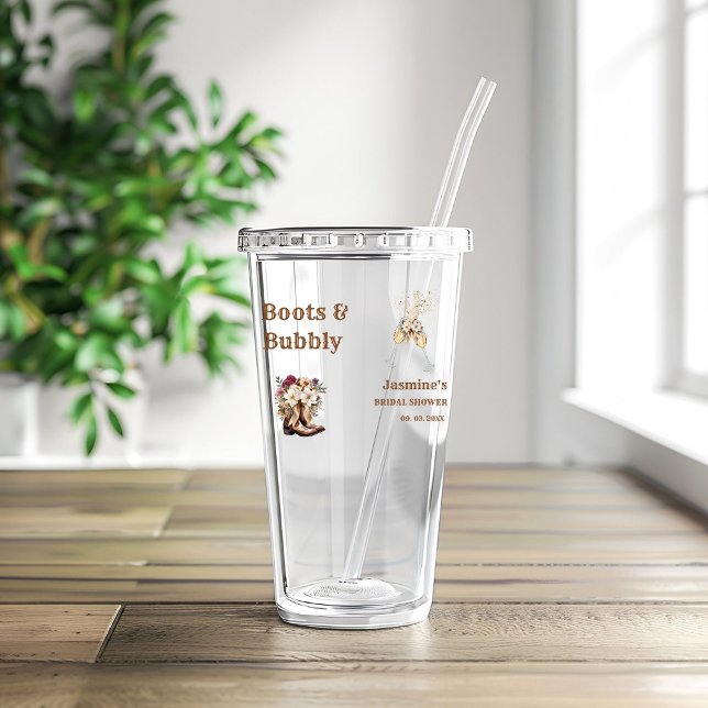 Boots & Bubbly Boho Western Bridal shower Party Acrylic Tumbler (Creator Uploaded)