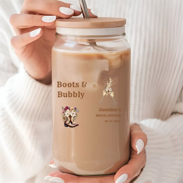 Boots & Bubbly Boho Western Bridal shower Party Can Glass (Creator Uploaded)